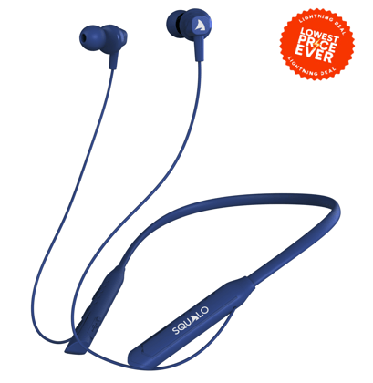 Squalo BassPlugs 151 Neckband Earphones with ENC Mic, Super Extra Bass ＆ Fast Charging (Made In India)-Blue