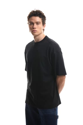 Solid (Black) Oversized T-Shirt-Medium