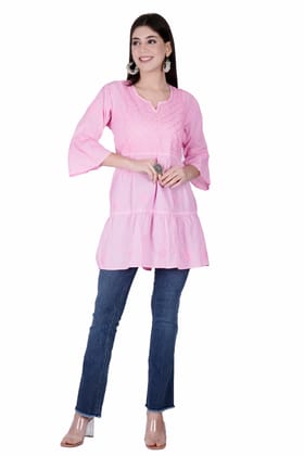 The Chikankari Story Pink Chikankari Hand Embroidery Short Kurti for Women with Mughal Motif - Lakhnavi Heritage Design, Top-Selling Style-S