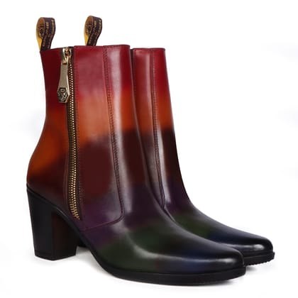 Multi Colored Leather Ladies Blocked Heel Boots Pointed Toe Zip Closure by Brune & Bareskin-36/3