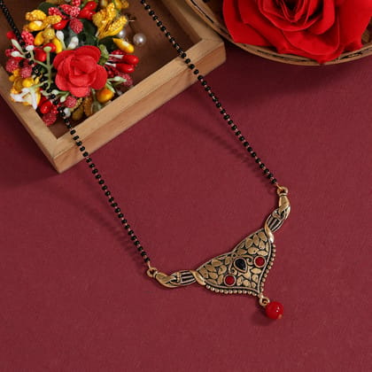 Red Color Mangalsutra (MS293RED)-Length: 44.00 CM x Width: 0.20 CM / Red / Alloy With Good Quality Gold Plated