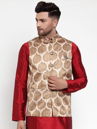 Jompers Men's Brown Printed Nehru Jacket-M / Brown