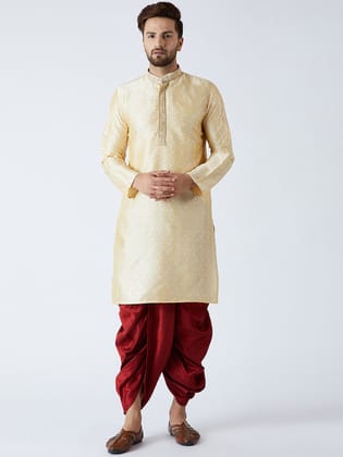 Men's Gold & Maroon Silk Dhoti Kurta Set-38