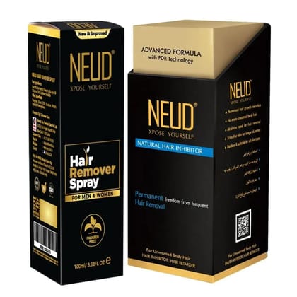 NEUD Combo: Hair Remover Spray and Natural Hair Inhibitor for Men and Women