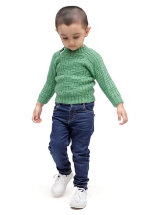 Merry Green Wool Hand Knitted Sweater-1-2Y