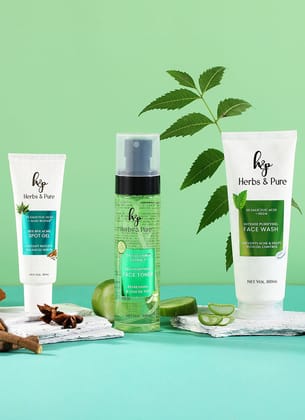 Intense Skin Purifying Neem and Salicylic Face Wash, Cucumber Face Toner & Bye Bye Spot Gel