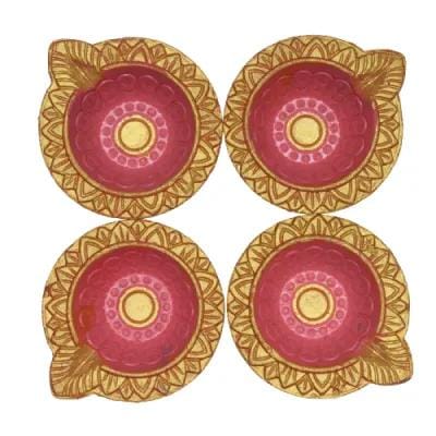 Deepak Floral Design Baby Pink and Golden Outer Diya