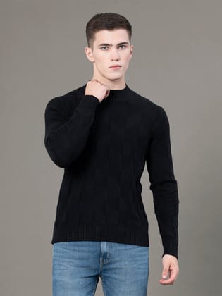 Red Tape Mock Neck Pattern Sweater for Men | Ultimate Comfort