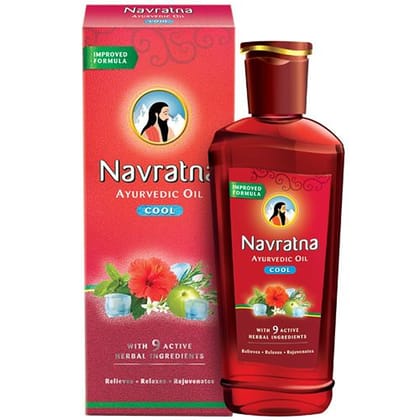 Navratna Ayurvedic Cool Oil - With 9 Active Ingredients, Relieves, Relaxes, Rejuvanates, 300 Ml