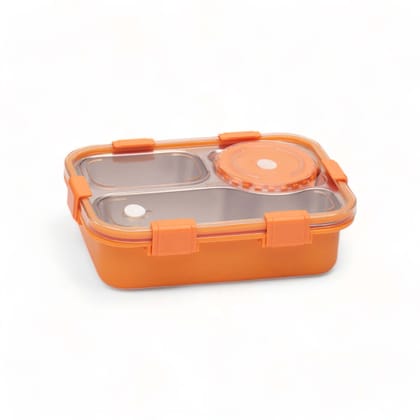 Korean Bento Box 3 Grid with Soup Bowl, LP3-Orange