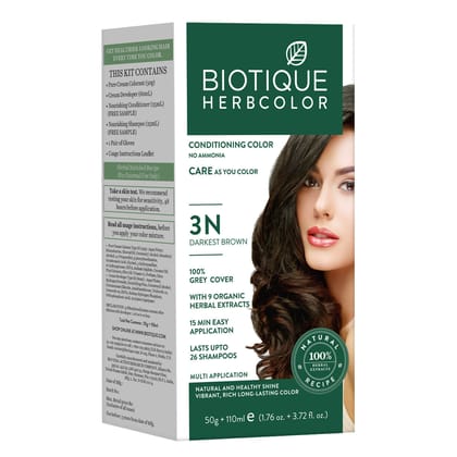 Biotique Herbcolor Hair Color 3N - Darkest Brown (50gm+110ml)-50gm+110ml