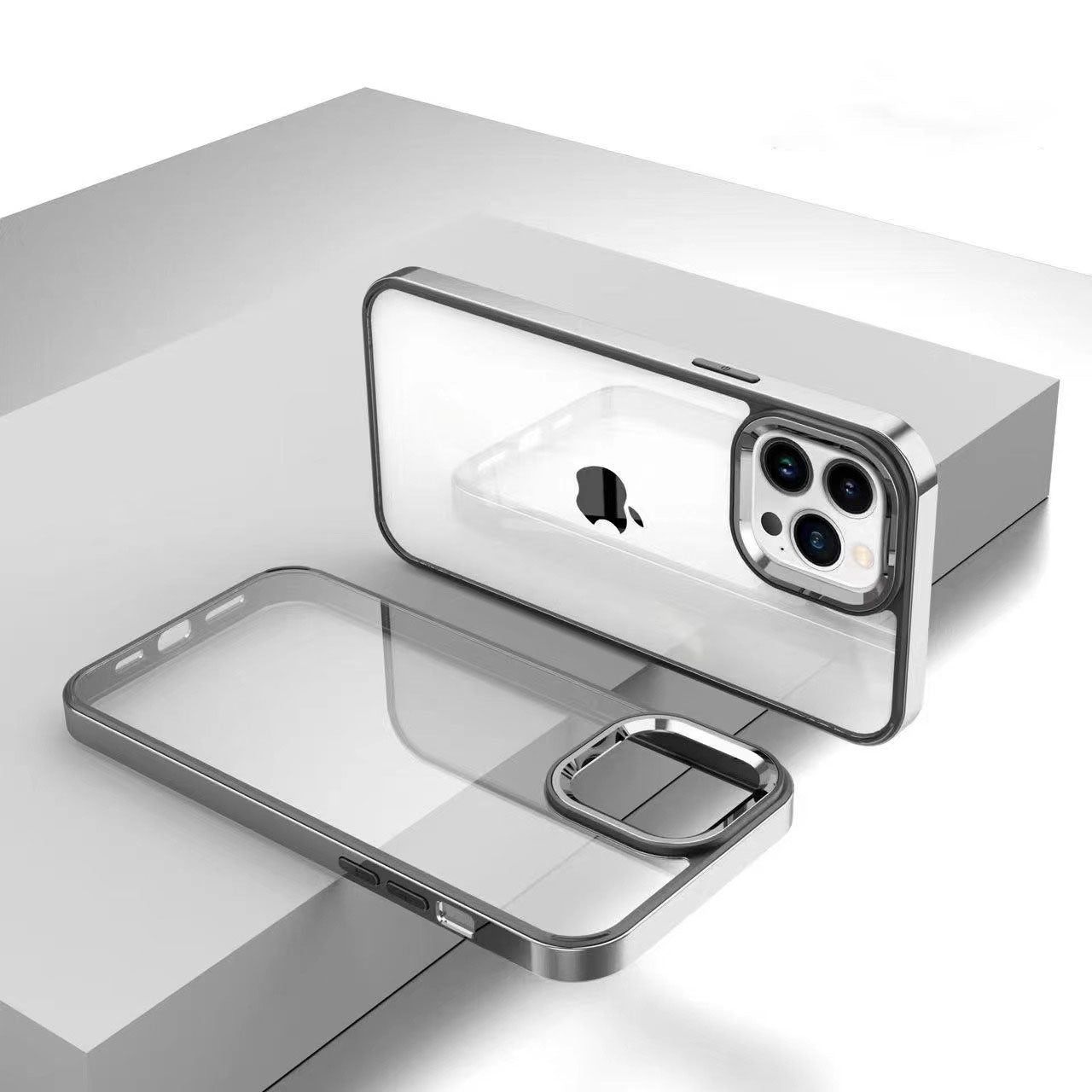 iPhone Series Square Plating Color Frame Clear Case With Camera Bumper-iPhone 12 Pro / Silver