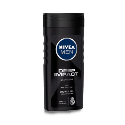 Nivea men Deep Impact 3-In-1 Shower Gel For Body Face & Hair With Microfine Clay, 250 ml Bottle