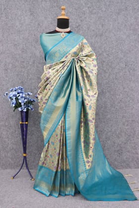 Impressive Beige Kanjivaram Silk Saree With Lovely Blouse Piece