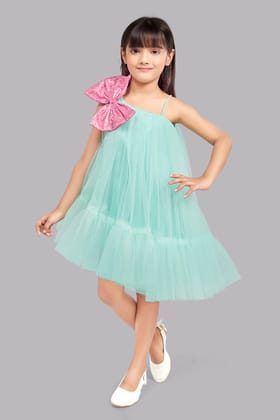 One Shoulder Asymmetrical  Dress -Aqua-9-10 Y / Aqua