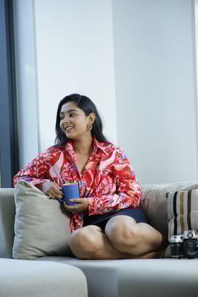 Red Safari Print 100% Cotton Full Sleeves Women's Shirt-s