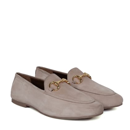 Beige Slip-On Shoes For Women in Suede Leather-36/3