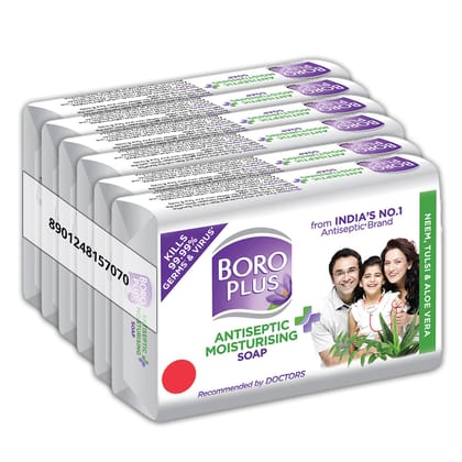 BoroPlus Antiseptic  Moisturising Soap - Neem Tulsi  Aloe Vera 125gm Pack of 6-BoroPlus Antiseptic + Moisturising Soap - Neem, Tulsi & Aloe Vera 125gm (Pack of 6)