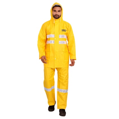 THE CLOWNFISH Polyester Rain Coat for Men, Waterproof with Hood, Top & Bottom Set, Storage Bag, Indus Pro Series, Yellow, XX-Large-CLOWNFISH Polyester Rain Coat for Men, Waterproof with Hood, Top