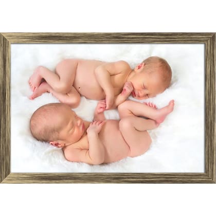 ArtzFolio Newborn Baby Twins Sleeping Canvas Painting-Canvas; Wooden Frame; Antique Gold / 17.5inch x 12inch (44.5cms x 30.5cms)