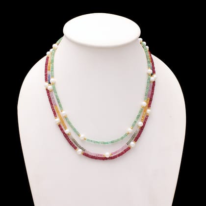 Sapphire, Emerald, Ruby & Pearl Layered Necklace Layered necklace-16-18 inch