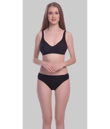 Elina - Black Cotton Women''s Bra & Panty Set ( Pack of 1 ) - None