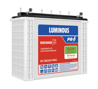 Luminous Red Charge RC 18000 PRO 150 Ah/12V Tall Tubular Inverter Battery with 48 Months Warranty for Home, Office and Shops