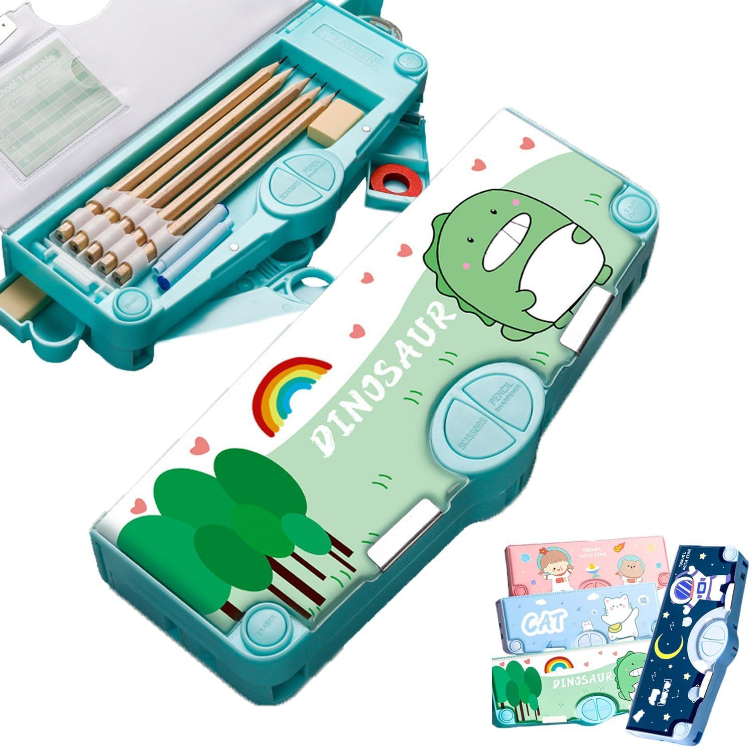 MECHBORN Multifunctional Pencil Box for Kids, Dainosour Pencil Box, Kids Pencil Box for Girls, Magnetic Pencil Box for Girls, Girls Pencil Pouch, Pop up Pencil Box (Button Pencil Dainosour)