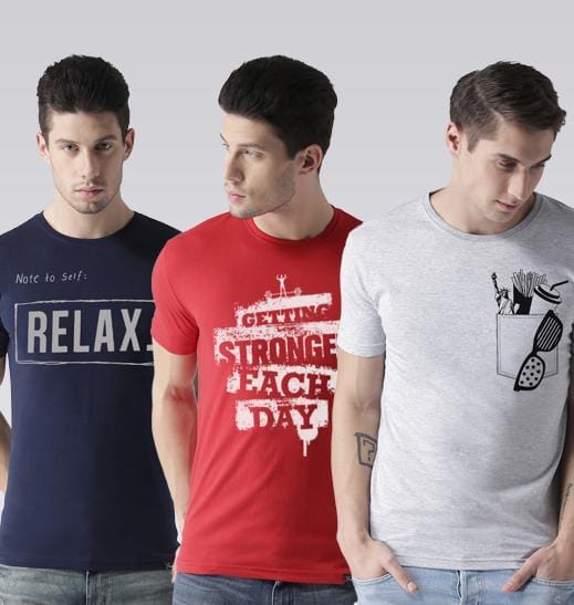 Young Trendz Mens Combo Relax Navy Color Strong Red Color and French Grey Color Half Sleeve Printed T-Shirts-Navy/Red/Grey / Medium / 100% Bio Wash Cotton