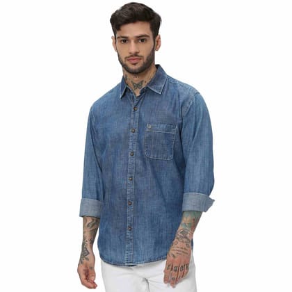 Mufti Mid Blue Slim Fit Casual Shirt