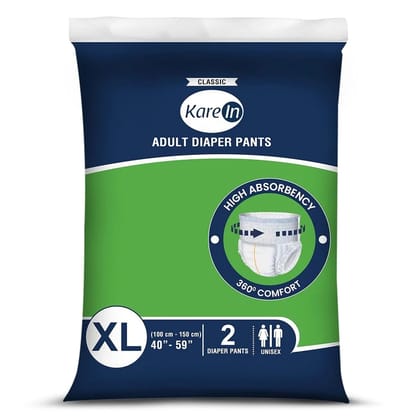 KAMAKHYA INTERNATIONAL KareIn Classic Adult Diaper Pants, Unisex, Leakproof, Elastic Waist, Wetness Indicator- Extra Large 100-150 Cm (40- 59), 2 Count