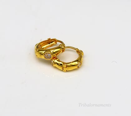 Vintage design 18kt yellow gold handmade fabulous hoops earring bali, amazing customized gifting unisex tribal jewelry ho44