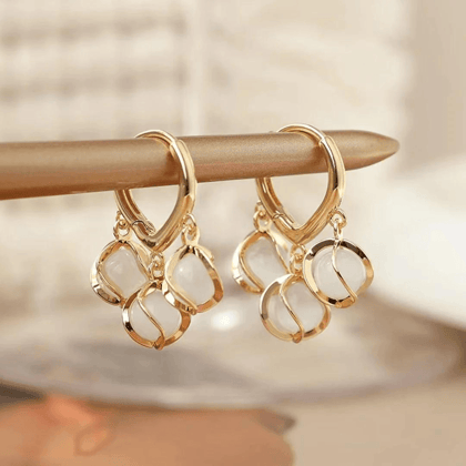 Gold Hoop Earrings with Blooming Petal Charms