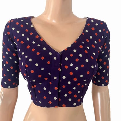 Bandhani Cotton V Neck Blouse with Lining ,Purple, BP1222-S