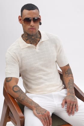 Urban Grid Polo Cream T-shirt-M