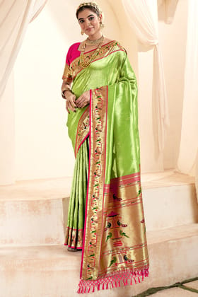 Android Green Paithani Tissue Silk Saree