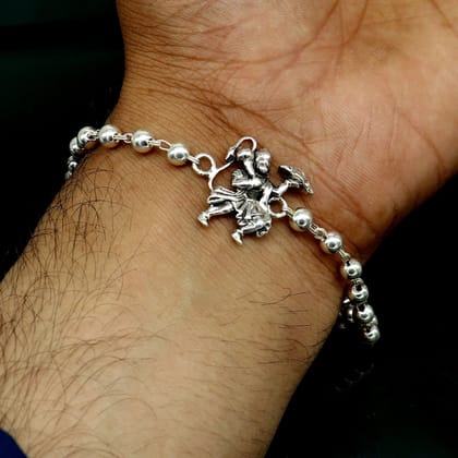 925 Sterling silver customized beaded 'Hanuman' Rakhi or bracelet. best gift for your brother's for special personalized gifing rk18-6.5 inchees