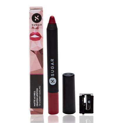 Sugar Cosmetics Matte As Hell Crayon Lipstick - 10 Cherry Darling (Cherry Red) With Sharpener