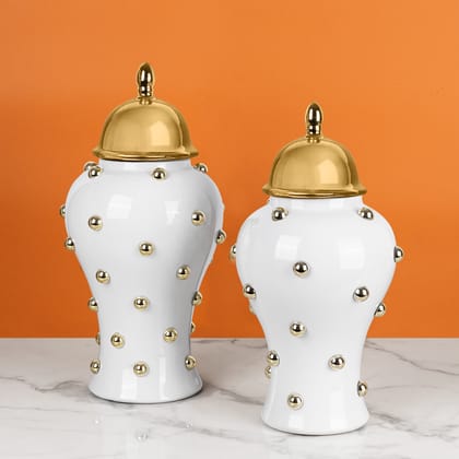 Royal Gold Sphere Decorative Ceramic Vase And Showpiece - Pair-BIG - HEIGHT - 18 INCHES & WIDTH - 8.5 INCHES AND SMALL - HEIGHT - 15 INCHES & WIDTH - 7 INCHES / Ceramic / Available