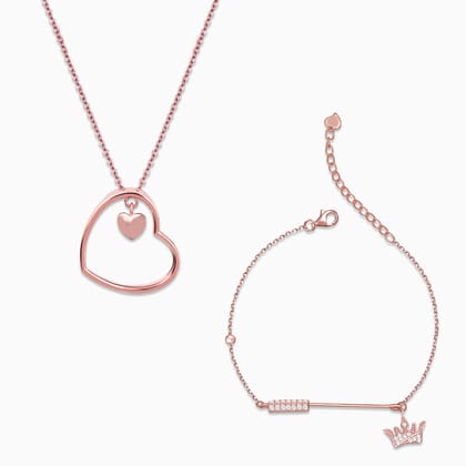 Rose Gold Crown Heart Duo