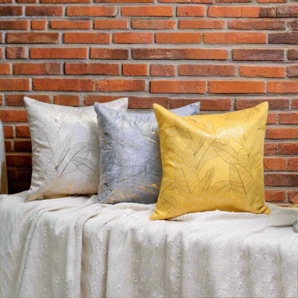 Golden Leaves Luxury Cushion Covers - 16" x 16", Pack of 3 Colors