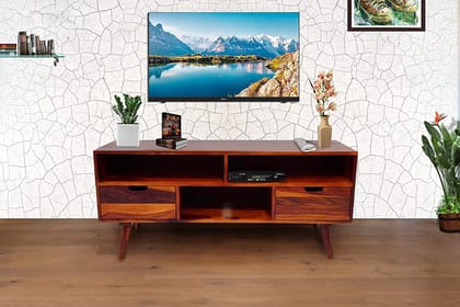 Wooden Twist Orzuelo Solid Sheesham Wood TV Unit for Living Room-Brown