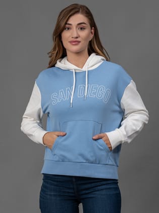 Red Tape Slate Blue Printed Cotton Poly Fleece Women's Full Sleeve Hoodie