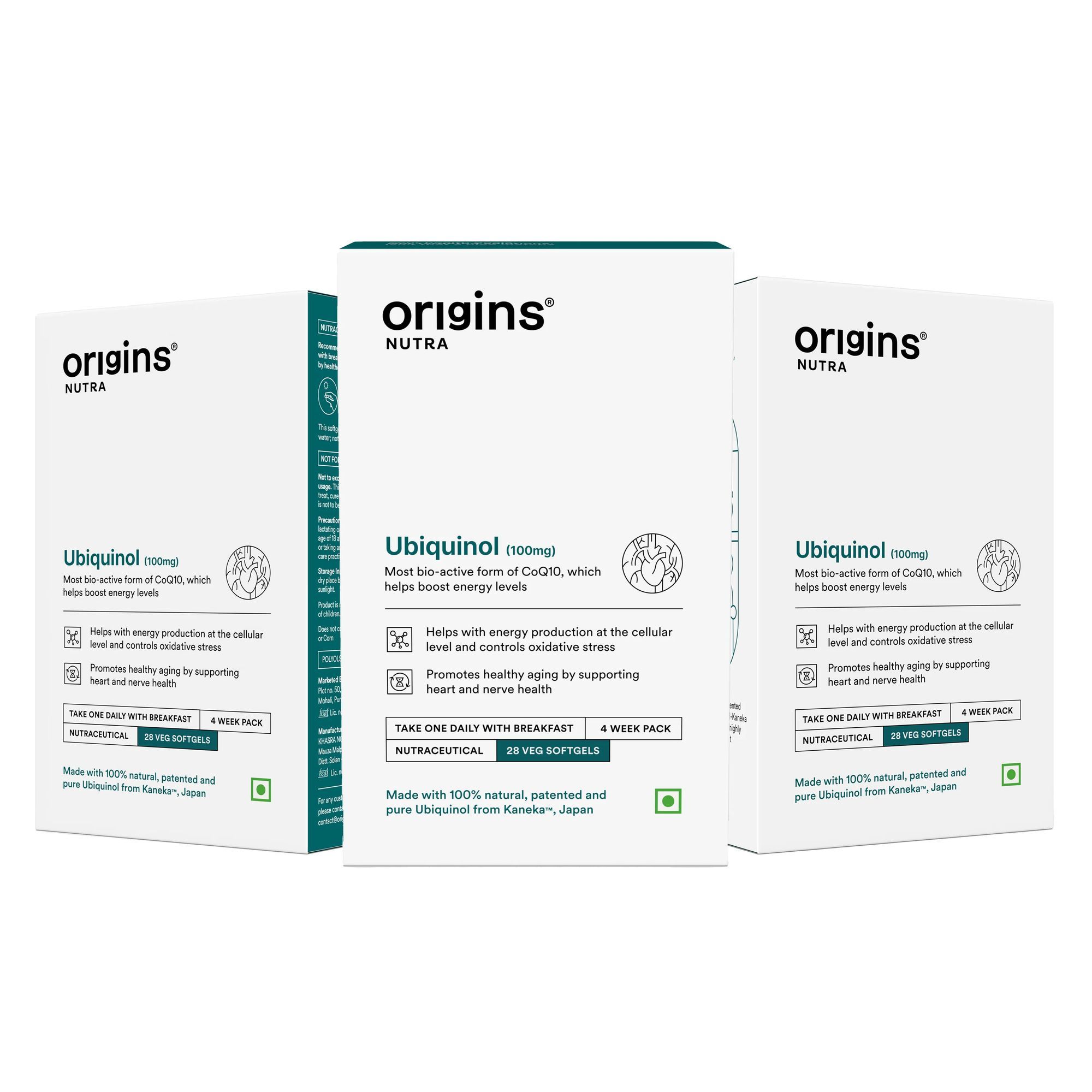 Origins Nutra Ubiquinol (100mg) | Boost Energy, Supports Heart & Healthy Ageing, Enhance Antioxidant Protection | Ubiquinol | GMP Certified | For Men & Women | 28 Soft Gels Pack of 3