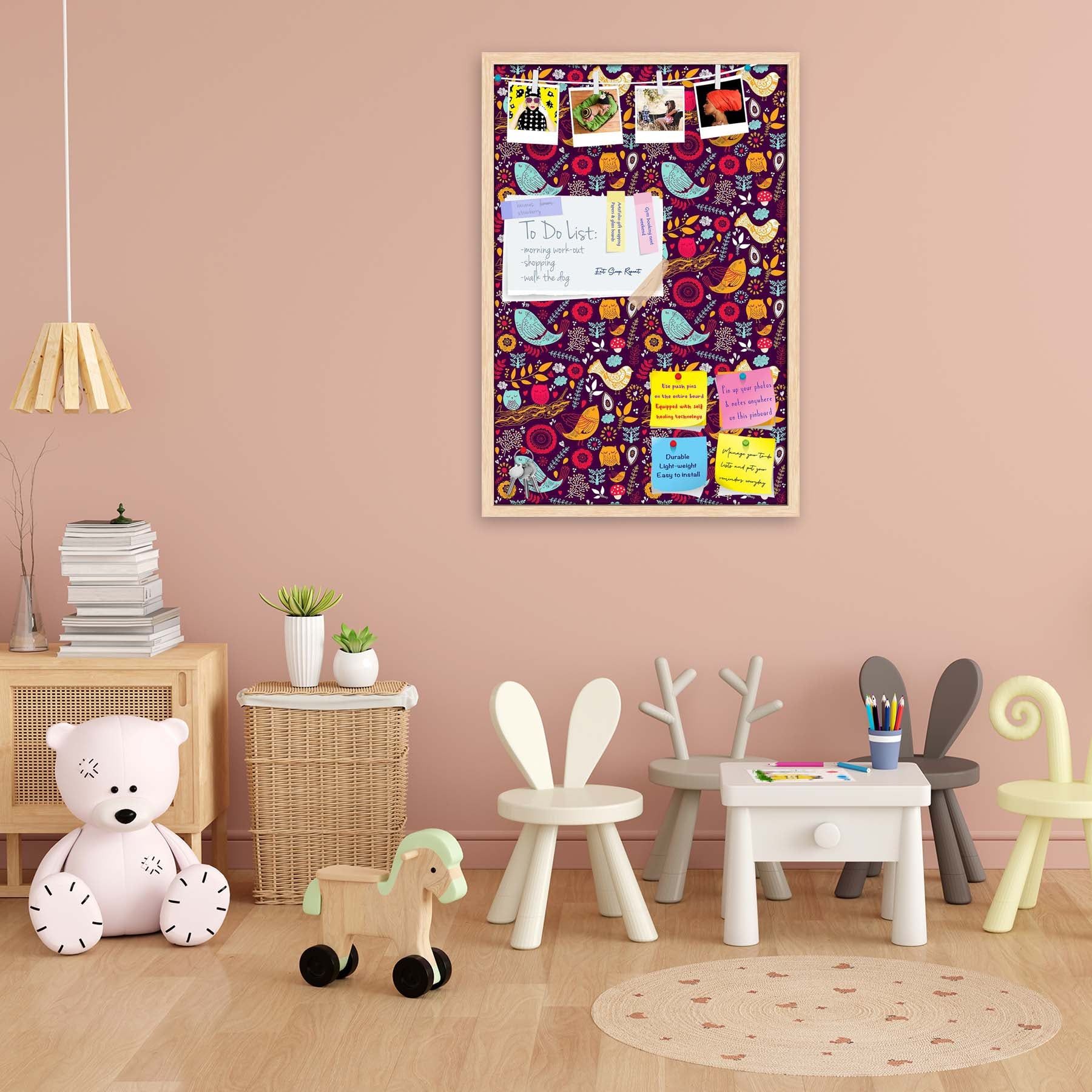 Floral Pattern D3 Bulletin Board Notice Pin Board Soft Board | Framed-Natural Brown Frame / 16 x 24 inch (41 x 61 cms)