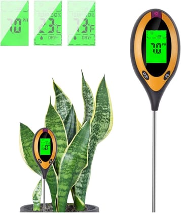 Tusmad Soil Tester 4 in 1 PH Meter, Digital Soil PH Meter 4 in 1 Moisture Gardening Water Soil Testing Machine with Sensor Prob, LCD Display for Sunlight Temperature, Home and Garden Plants