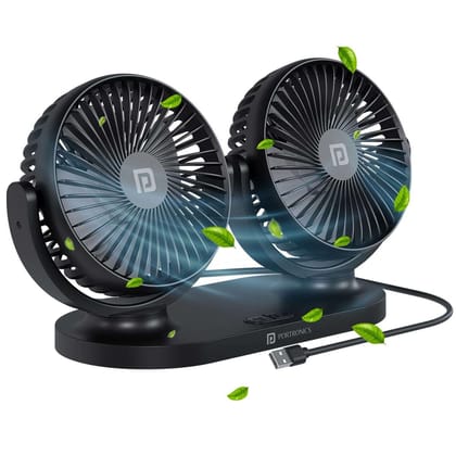 Portronics TwinCool Dual Head Portable USB Powered Fan with 360B0 Rotatable Head, 3 Speed Control, Ultra Silent Operation, Brushless Motor, Suitable For 12 or 24V Car,SUV,Bus,Desk,Home Fan (Black)