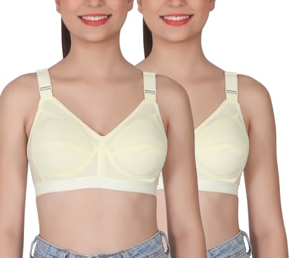 Eve's Beauty Womens Full Coverage Non Padded/Non Wired Bra.(Pack of 2)-34C / Cream / Cotton Polyester