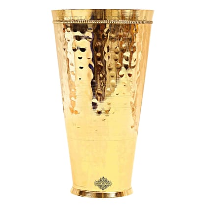 IndianArtVilla Handcrafted Pure Brass Lassi Glass Tumbler with Hammered Design, Drinkware, Serveware-700ml