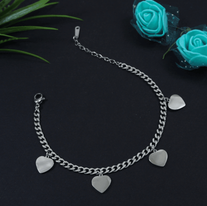 Stainless Steel Silver Plated Heart Shaped Petals Chain Brac